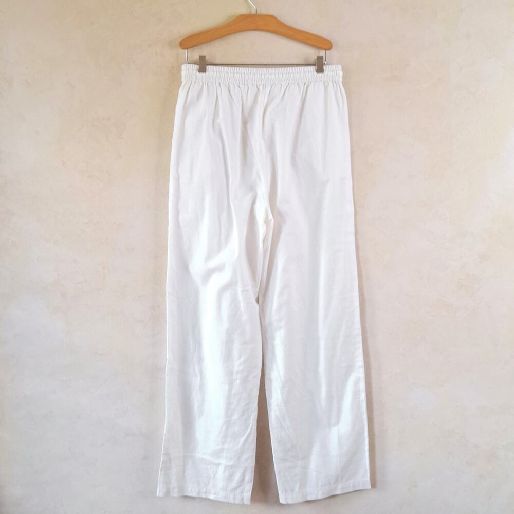 J CREW White Linen-blend Slim Wide Leg Pants Size 6 TALL Drawstring Casual - Picture 4 of 10